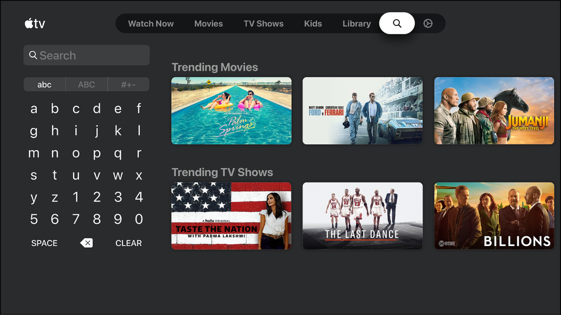 Screen showing search
