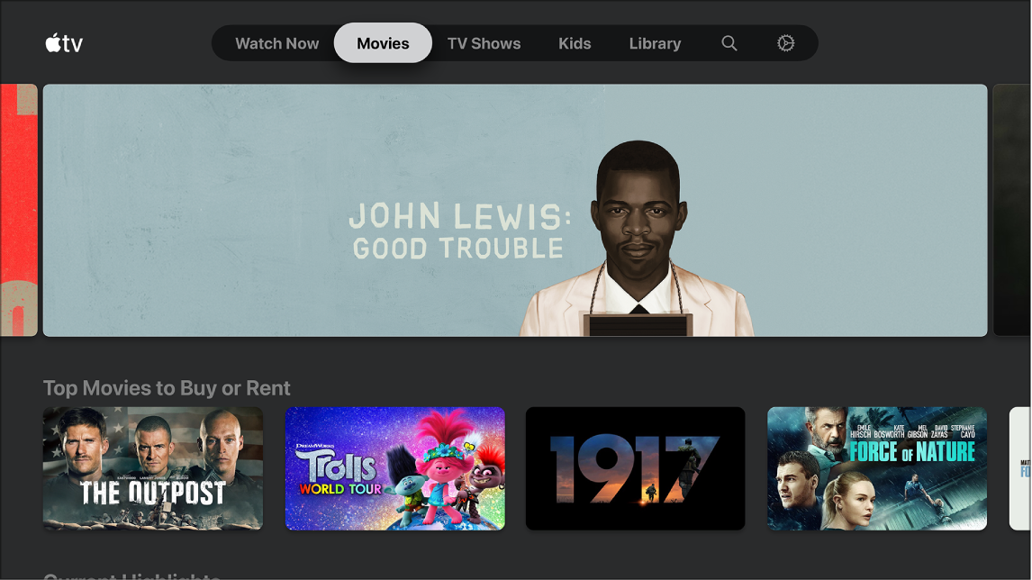 Screen showing Movies