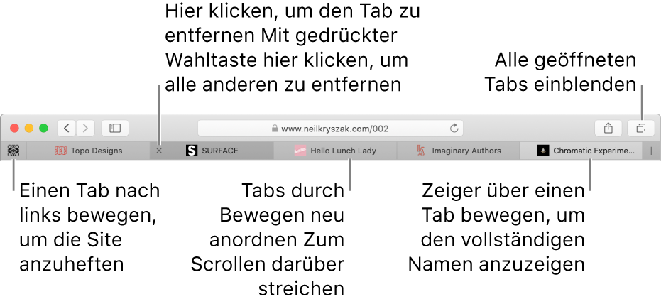 Ein Safari-Fenster mit Tabs.