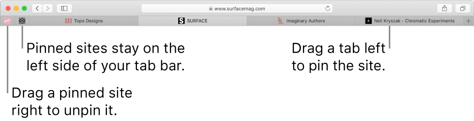 Pinned sites in the Safari tab bar.