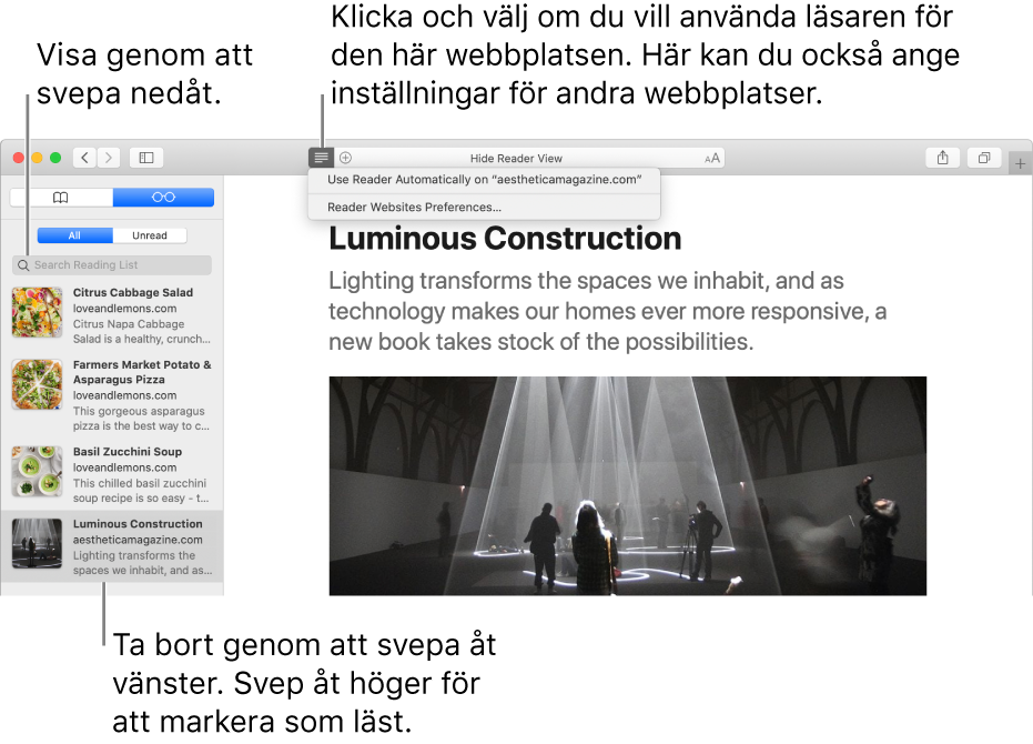 Ett Safari-fönster med en läslista.