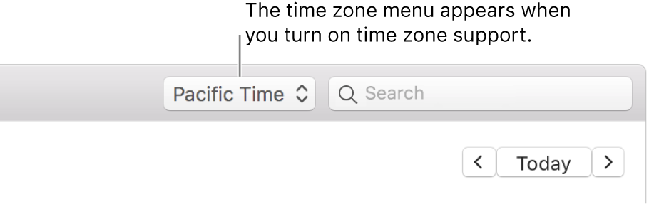 Time zone menu appears to left of search field when you turn on time zone support