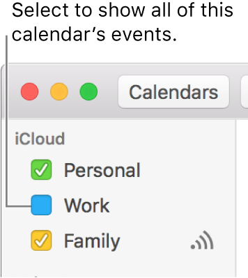Select a calendar’s tickbox to show all its events