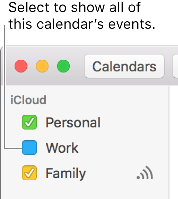 Select a calendar’s checkbox to show all its events