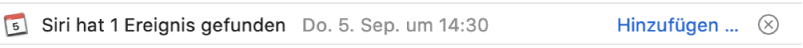 In der Vorschau erscheint unter dem Header einer Nachricht ein Banner mit Informationen zu dem Ereignis, das Siri in der Nachricht erkannt hat. Ganz rechts befindet sich ein Link, mit dem du das Ereignis in deinen Kalender übernehmen kannst.