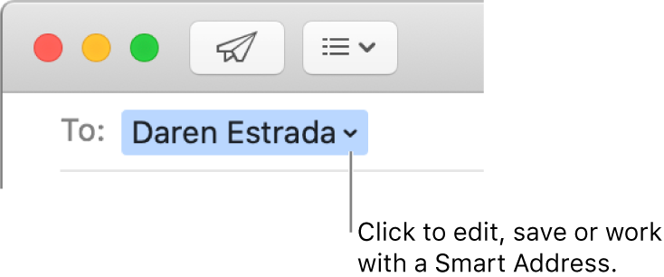 A Smart Address with the arrow you can click to edit, save or work with a Smart Address.