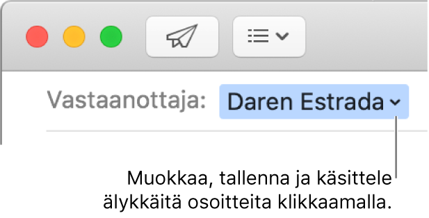 Älykäs osoite ja nuoli, jota klikkaamalla voit muokata tai käsitellä älykästä osoitetta tai tallentaa sen.