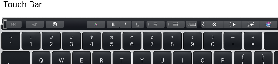 ‏Touch Bar عبر الجزء العلوي من لوحة المفاتيح.