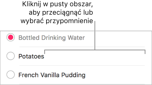 Kliknij w pusty obszar po prawej stronie nazwy przypomnienia, aby zaznaczyć to przypomnienie.