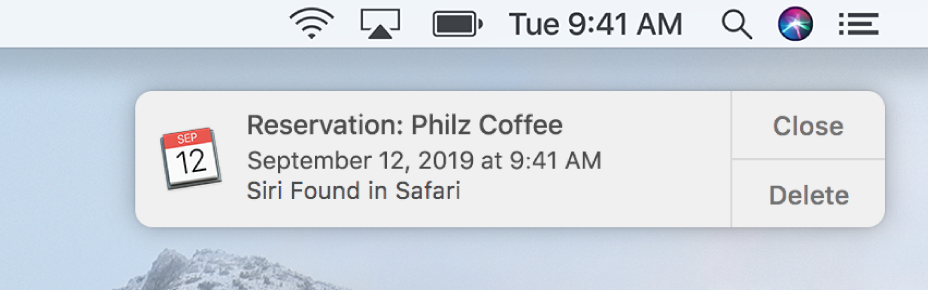 A Siri Suggestion to add an event from Safari to Calendar.