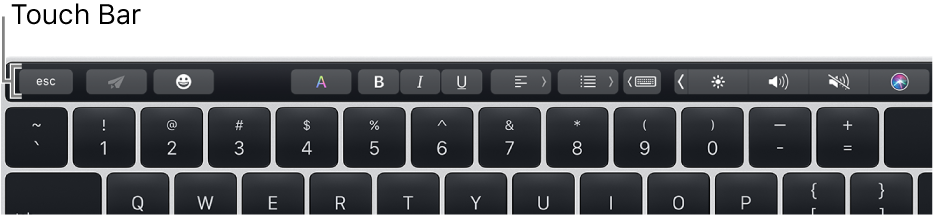 上部に Touch Bar があるキーボード。Touch Bar の右端に Touch ID があります。