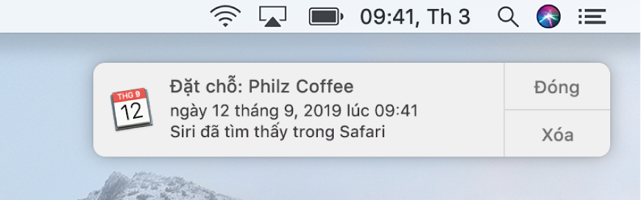 Gợi ý của Siri để thêm sự kiện từ Safari vào Lịch.