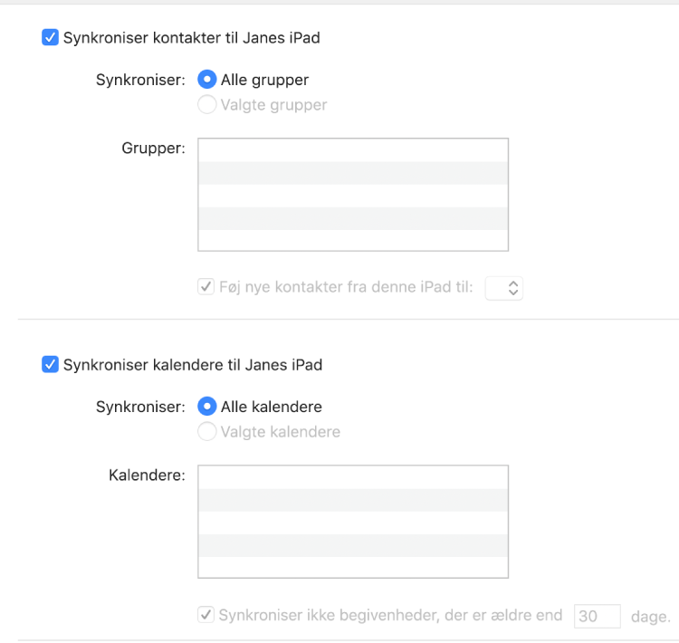 Synkroniser kontakter og kalendere mellem din Mac og iPhone eller iPad - Apple-support