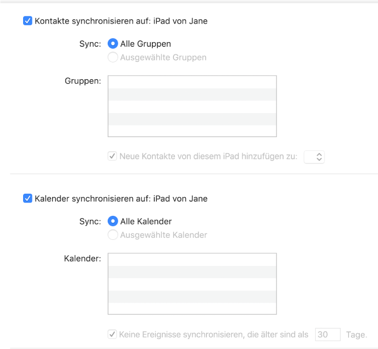 Synchronisieren von Kontakten und Kalendern zwischen Mac und iPhone 