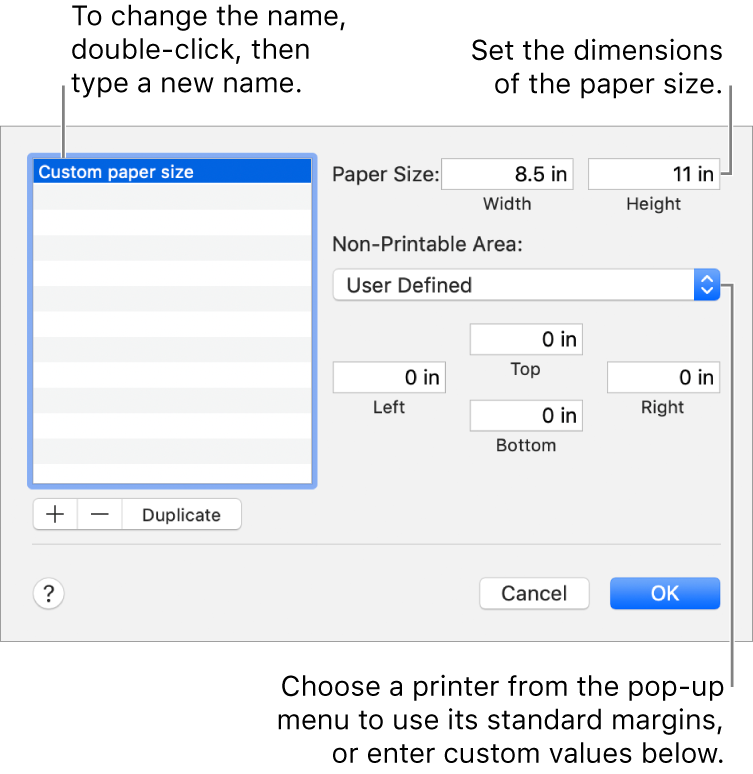 My microsoft word wont let me custom page size mac pro