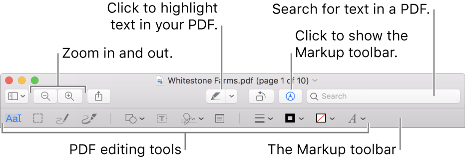 The Markup toolbar for marking up a PDF.