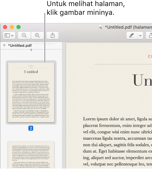PDF dengan gambar mini ditampilkan di bar samping.