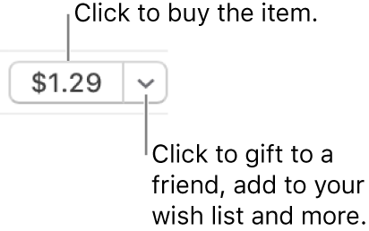 A button displaying a price. Click the price to buy the item. Click the disclosure triangle to gift the item to a friend, add the item to your wish list and more.