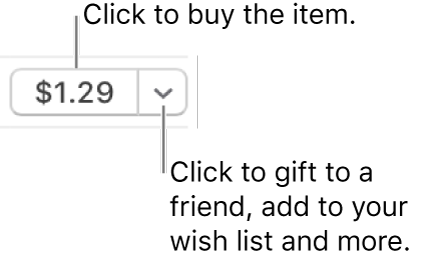 A button displaying a price. Click the price to buy the item. Click the disclosure triangle to gift the item to a friend, add the item to your wish list and more.