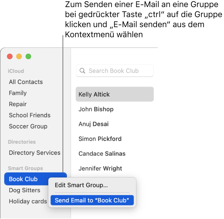 Senden Einer E Mail An Eine Gruppe Oder Intelligente Gruppe In Der App Kontakte Auf Dem Mac Apple Support