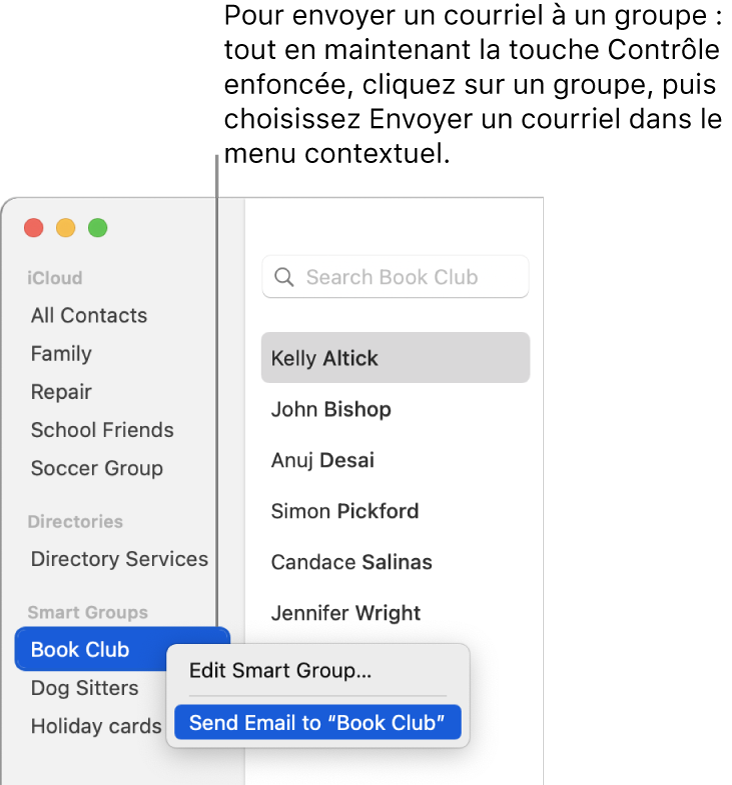 Envoyer Un Courriel A Un Groupe Ou A Un Groupe Intelligent Dans Contacts Sur Mac Assistance Apple