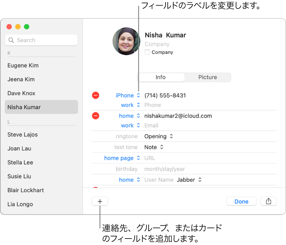 Macで 連絡先 に個人や会社を追加する Apple サポート