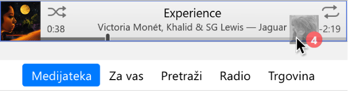 Povlačenje albuma na vrh prozora iTunes.