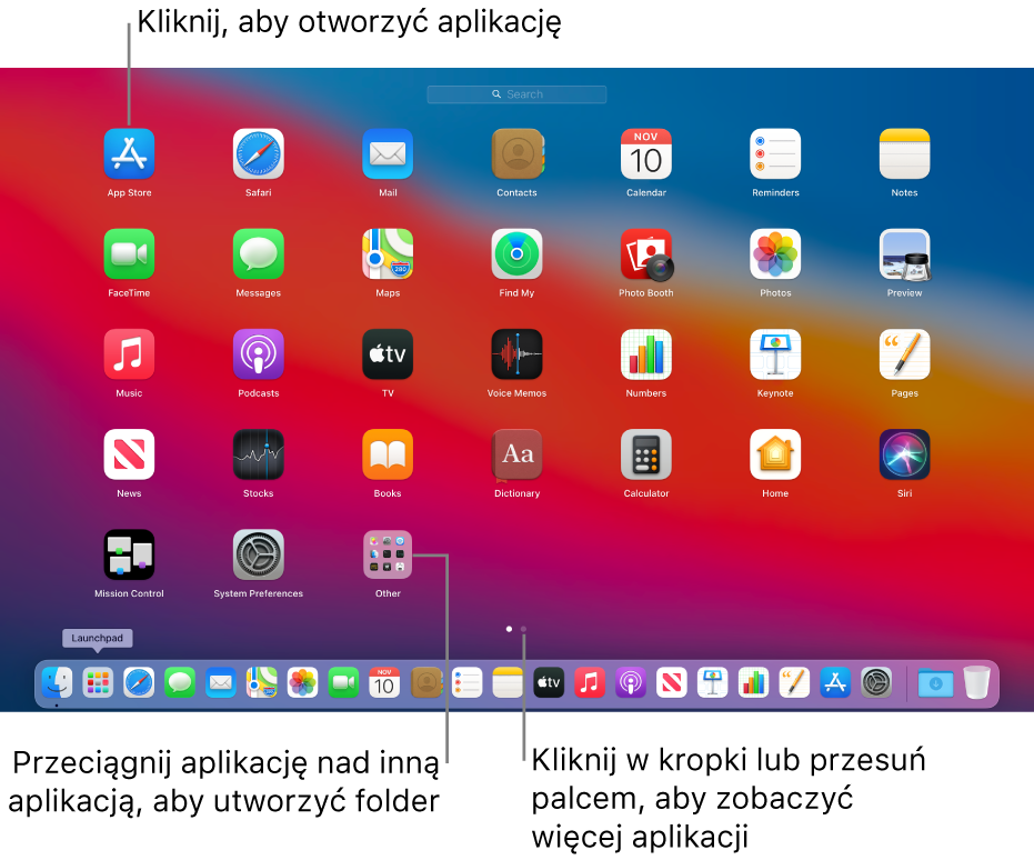 Launchpad wyświetlający aplikacje, które możesz otworzyć.