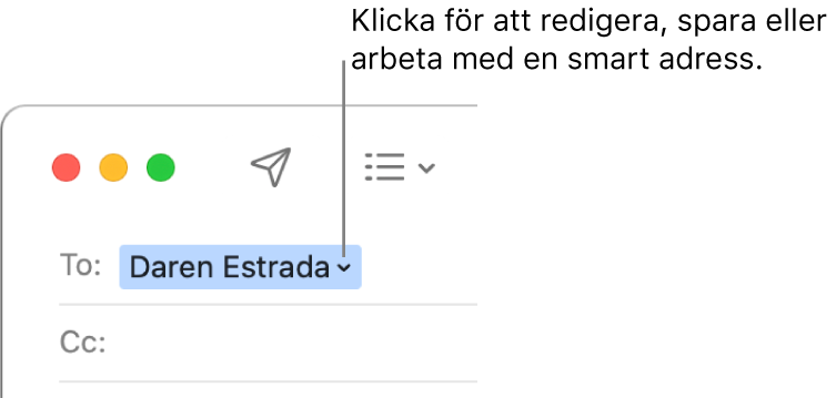 En smart adress med pilen som du kan klicka och redigera, spara och arbeta med den smarta adressen.