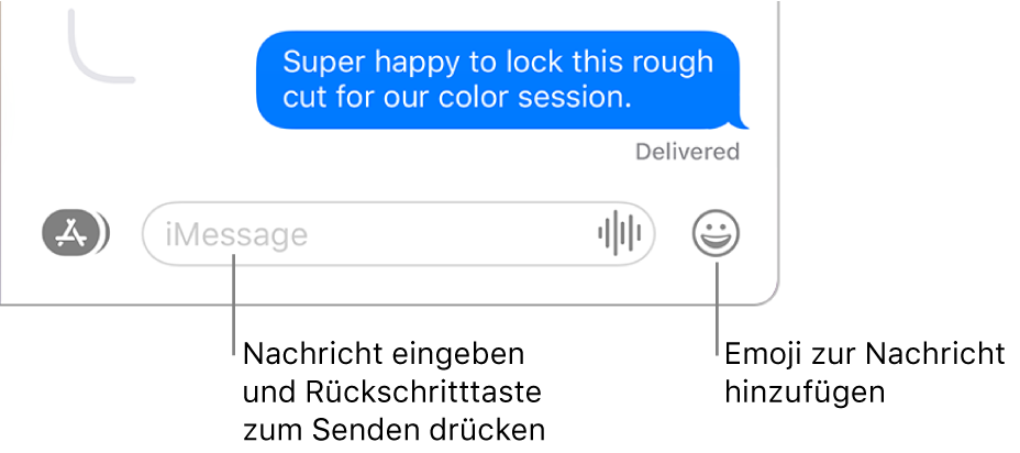 Eine Konversation im Fenster „Nachrichten“ mit dem Textfeld unten im Fenster.