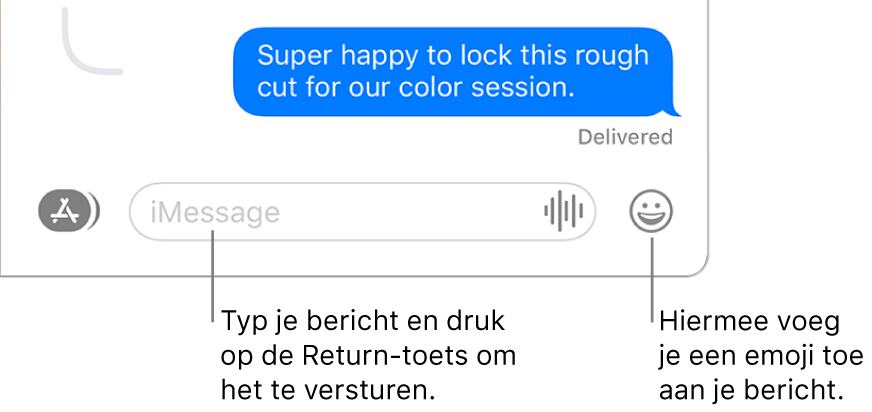 Een gesprek in het Berichten-venster, met het tekstveld onder in het venster.