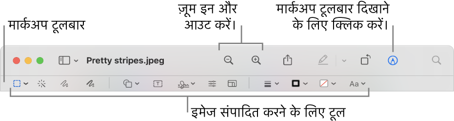 छवियाँ संपादित करने के लिए मार्कअप टूल।