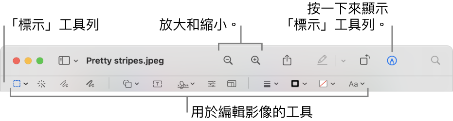 用於編輯影像的「標示」工具列。