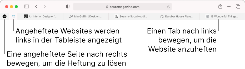 Fixierte Sites in der Safari-Tableiste.