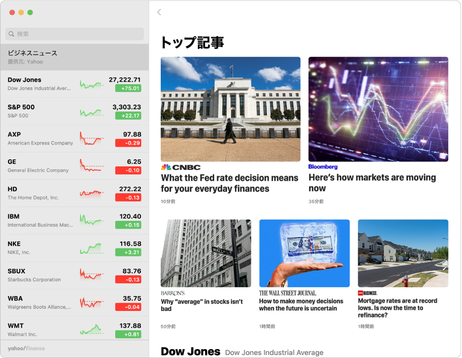 「株価」ウインドウ。ニュース記事が表示されています。