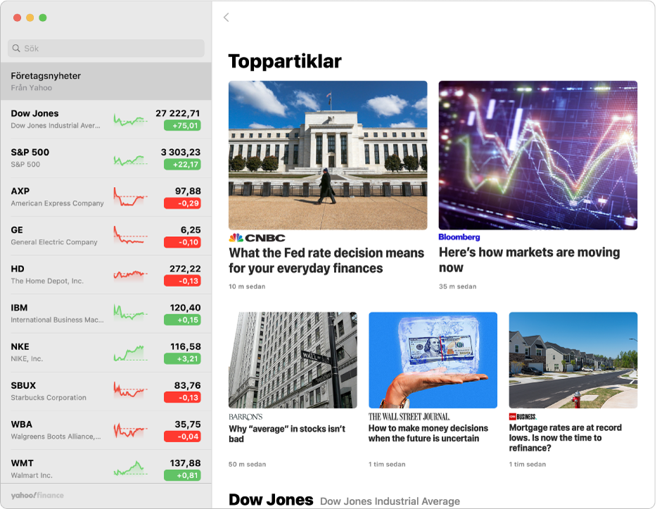 Ett Aktier-fönster som visar en nyhetsartikel.