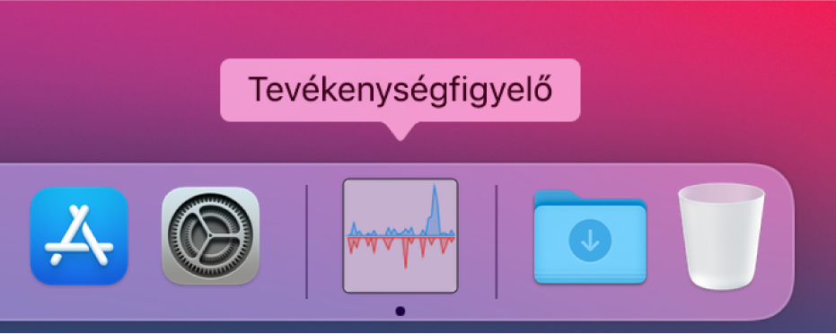A lemeztevékenységet megjelenítő Tevékenységfigyelő ablak a Dock területén.