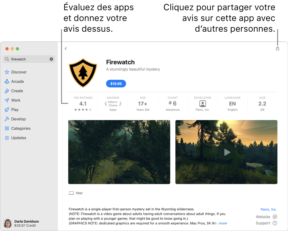Notes des clients pour une app de l’App Store.