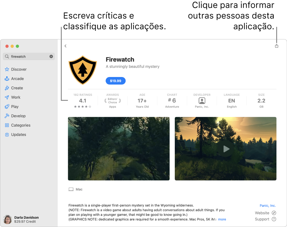 Classificações de clientes para uma aplicação na App Store.