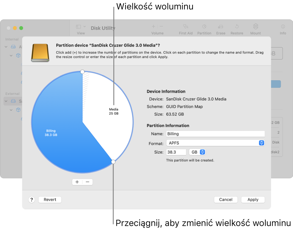 Dysk fizyczny z dwoma partycjami.