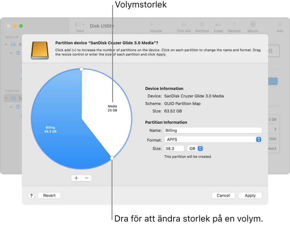 En fysisk skiva med två partitioner.