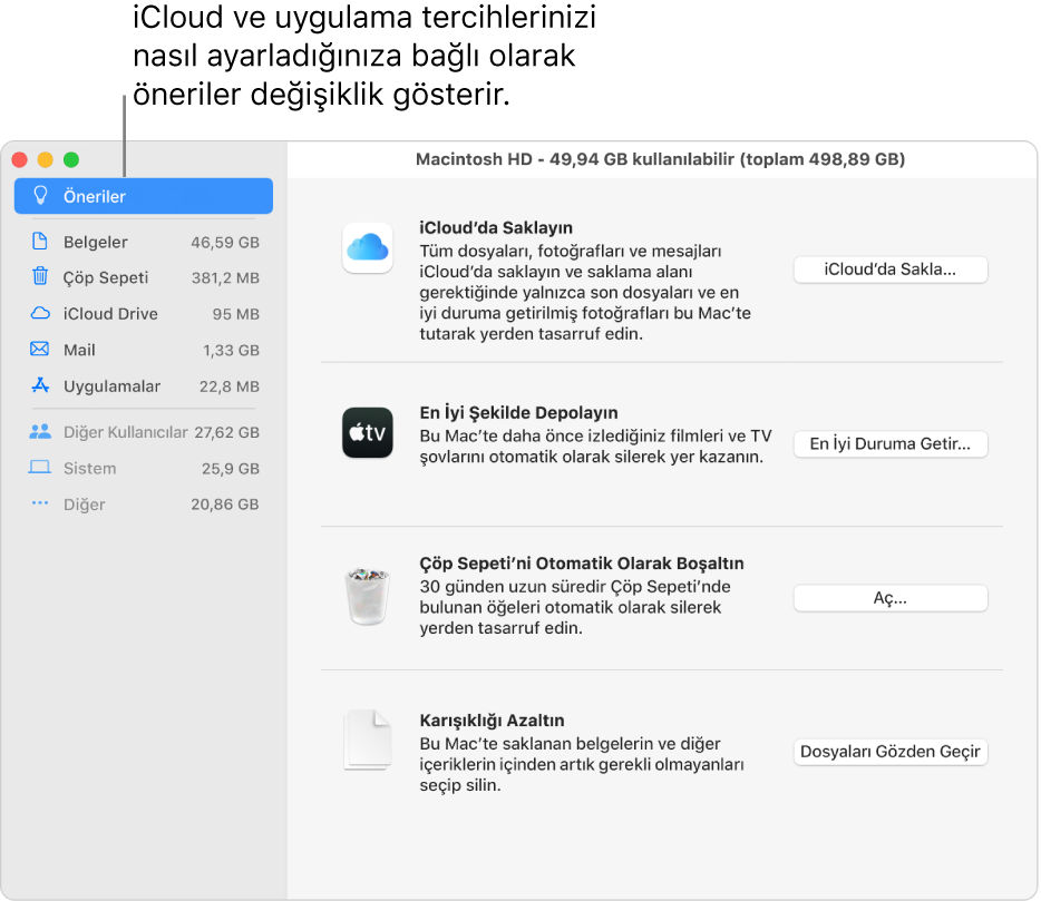 Depolama bölümünde saklama alanını en iyi duruma getirme önerileri.