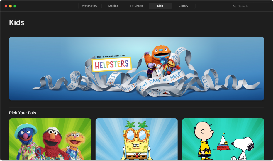 Screen showing Kids