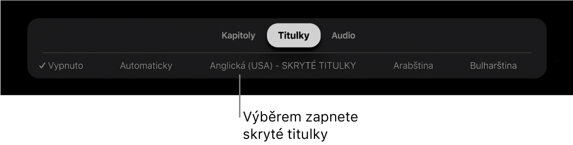 Nabídka Titulky během přehrávání