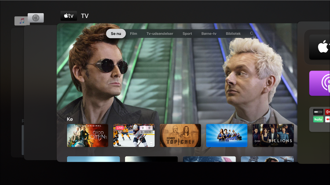 Skærm på Apple TV, der viser Appskifter