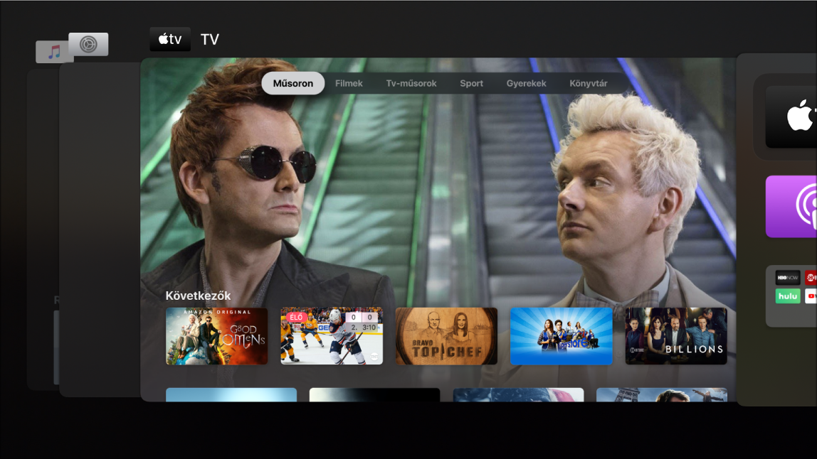 Az Apple TV képernyője az alkalmazásváltóval
