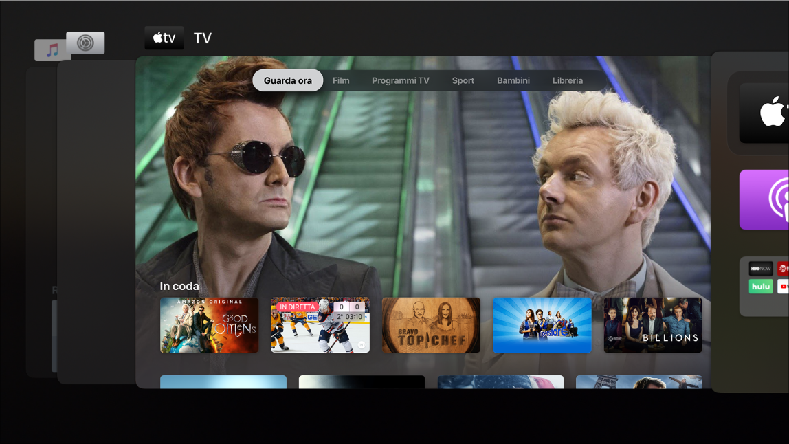 Schermata di Apple TV che mostra lo switcher applicazioni.