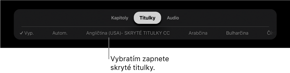 Menu Titulky počas prehrávania