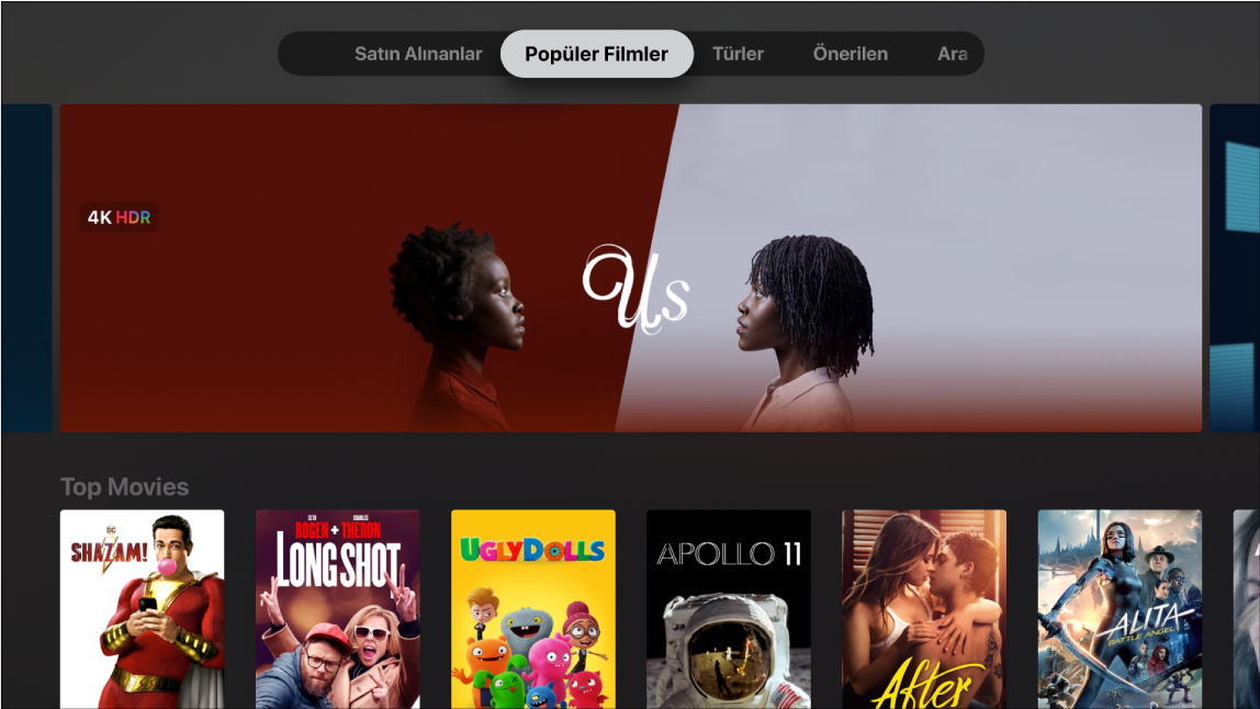 iTunes’un Filmler ana ekranı