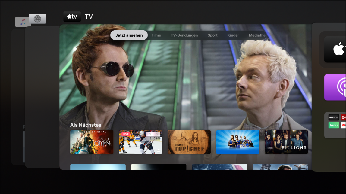 Apple TV-Bildschirm mit App-Umschalter